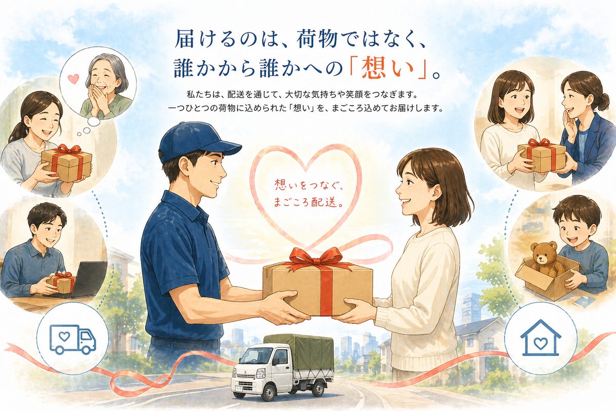 ギフティアの企業理念「誰かの想いが込められた贈り物を届ける」を表したイラスト